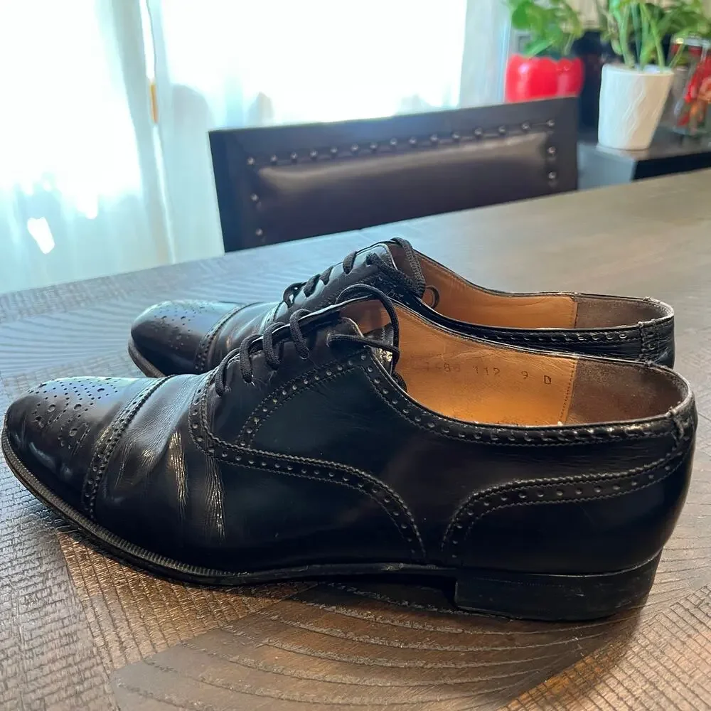Salvatore Ferragamo black leather oxford dress shoes with lace size 9 men
